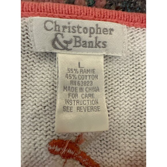 Christopher & Banks Womens Sleeveless Knit Tank Top Large Embroidered Dragonfly - Picture 2 of 4